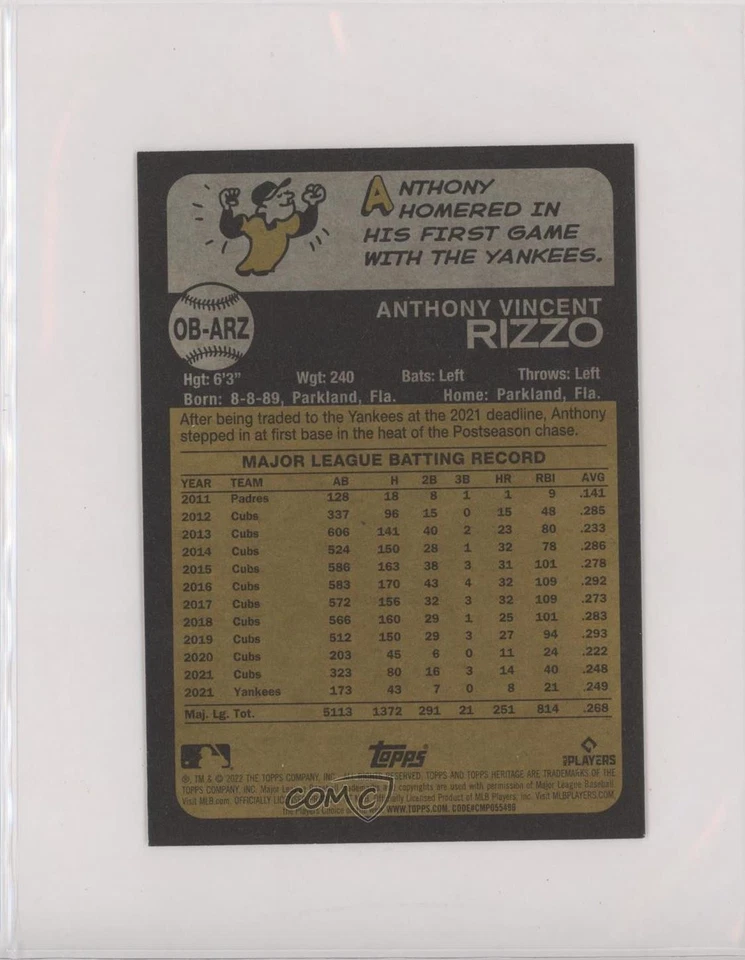 2022 Topps Heritage High Number 1973 Topps Oversized Anthony Rizzo #OB-ARZ - Image 2 of 2