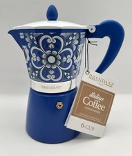 BRANDANI Italian Blue Coffee Maker Moka Pot Stovetop Aluminum 6 Cup Espresso NWT