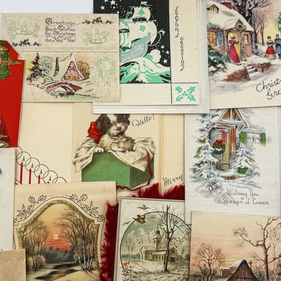 Lot of 20 Antique Victorian Christmas Ephemera Greeting Trade Fringe Cards - Image 2 of 4
