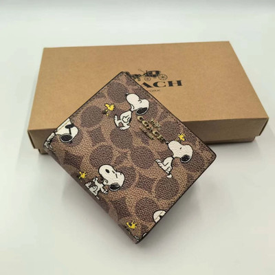 NWT Coach X Peanuts Snap Wallet In Signature Canvas With Snoopy Print CBN32 A