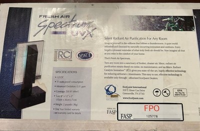 EcoQuest Fresh Air Spectrum UVX Silent Radiant Air Purifier UV Light RCI Tech