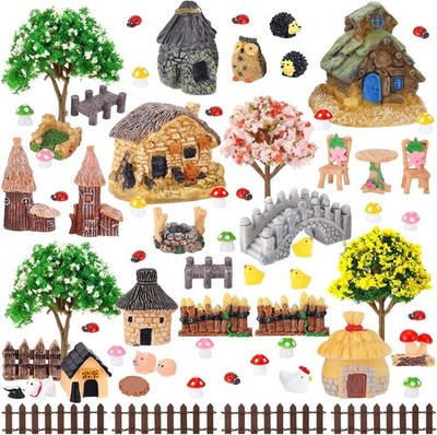 60 PCS Mini Fairy Garden Accessories Kit Enchanted Miniature House Decor Set ...