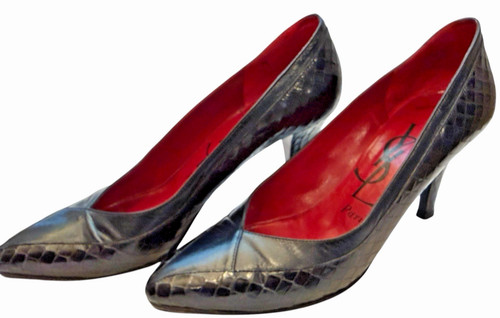 YSL Yves Saint Laurent Paris Heels Python Snake Pointy Pumps Shoes 7 N