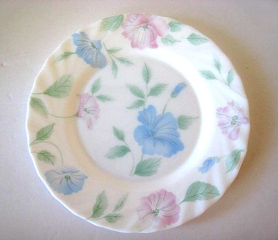 Arcopal France ''Chloe'' Blue & Pink Morning Glories  Porcelain Salad Plate 7.5''