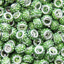 60Pcs Rhinestone Large Hole Beads Spacer Beads Green European Craft Big Beads La