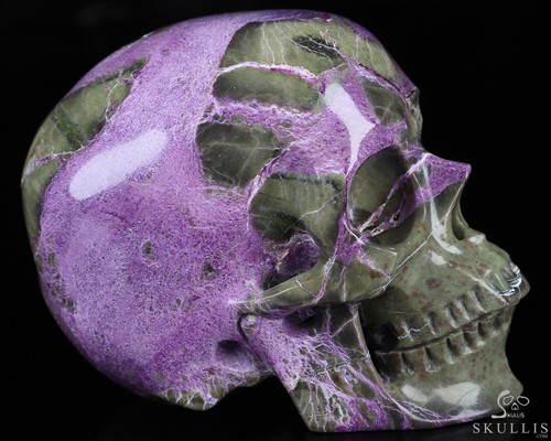 3.9" Stichtite and Serpentine Hand Carved Crystal Skull, Super Realistic - Picture 4 of 7