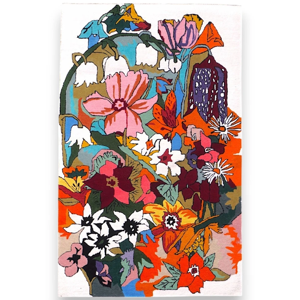 古董花卉塔夫特小地毯 100% 羊毛手工制作 8x10 毛绒客厅地毯 — 第 2/4 张图片