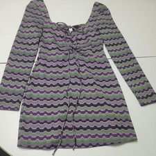 Zara Dress Womens S Purple Whitch Geometric Long Sleeve Groovy Back Square Neck