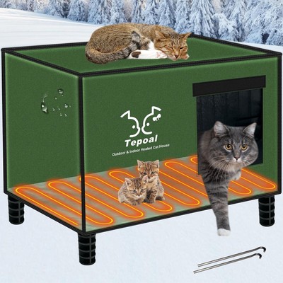 Tepoal Indestructible Heated Cat House for Outdoor Cats in Winter, Extremely ...