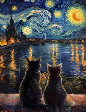 Van Gogh Starry Night Diamond Painting Kits,5D Diamond Art Van Gogh Cat Diamond