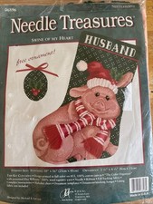 NEEDLEPOINT Christmas Hat Scarf PIG Stocking Kit JCA Inc SWINK OF MY HEART
