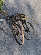 Vintage Iron Age  double iron wheel garden tool collectible farm