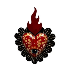 TIN HEART, Sacred Heart with Evil Eye Protective Charm 8” Mexican Corazon