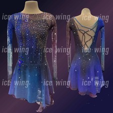 Figure Skating Dress Ice Skating Dress Competition Skating Wear blue dyeing