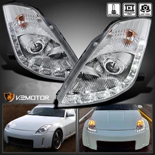 Clear Fits 2006-2009 350Z LED Strip Projector Headlights Lamps L+R 06 07 08 09
