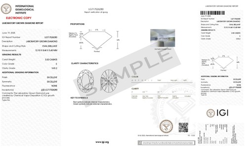 3.50 CT. Lab Grown CVD Diamond Royal Oval Cut VVS2 Clarity E Color IGI Certified - Picture 2 of 9