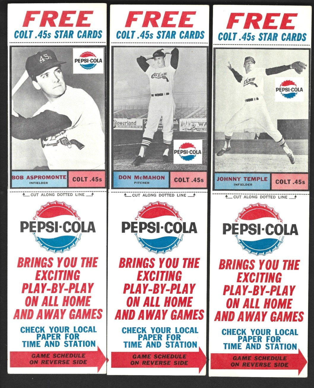 1963 PEPSI PEPSI-COLA ~ HOUSTON COLT .45's LOT WITH TABS (10)