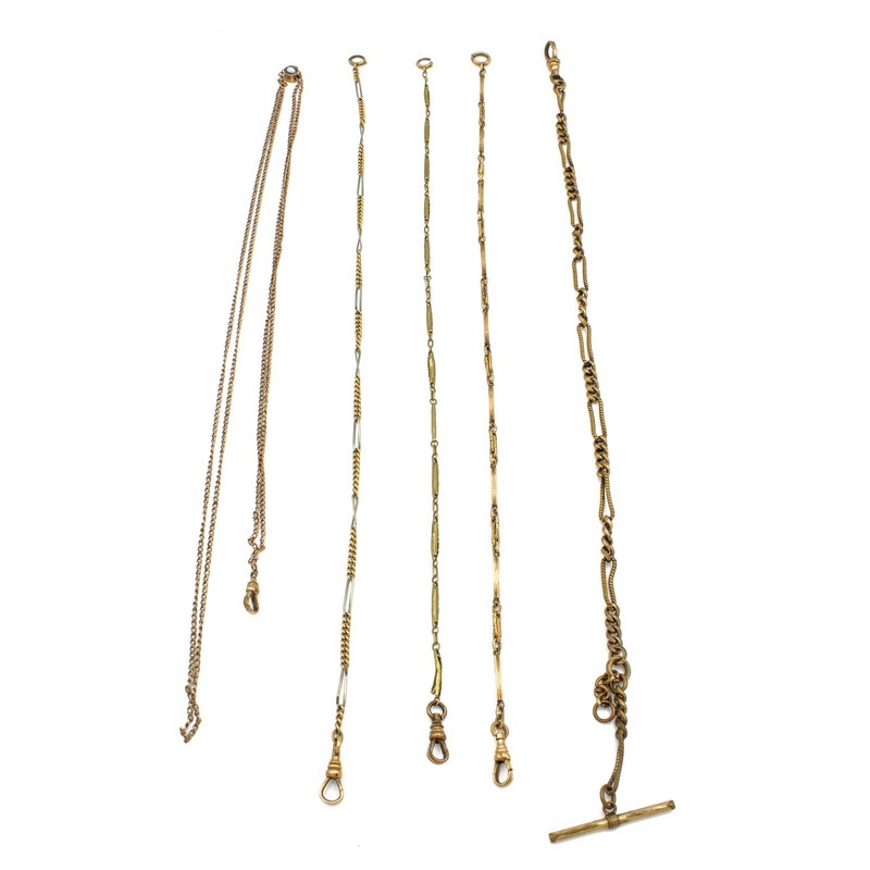 Gold Filled Victorian 13in-23in Pocket Watch Fob T-Bar Chain Lot of 5 #M1430-5