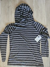 NWT GapFit Striped Gray White Long Sleeve Thumb Hole Cowl Neck Pullover Hoodie 