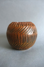Anonymous Scarified Enameled Sandstone Ball Vase 20th Century