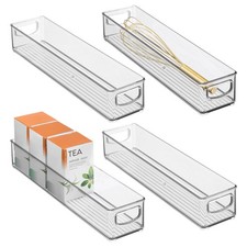 iDesign Slim Clear Plastic Storage Bin, Extra Long Narrow Stackable Organizer fo