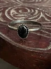 Vintage Navajo Sterling Silver Bezel Set Onyx Ring Size 8, 2g FREE SHIP