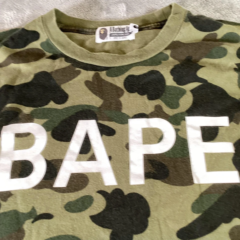 BAPE Shirt Mens Medium Green Camo Big BAPE Logo A Bathing Ape Streetwear - Image 4 of 4