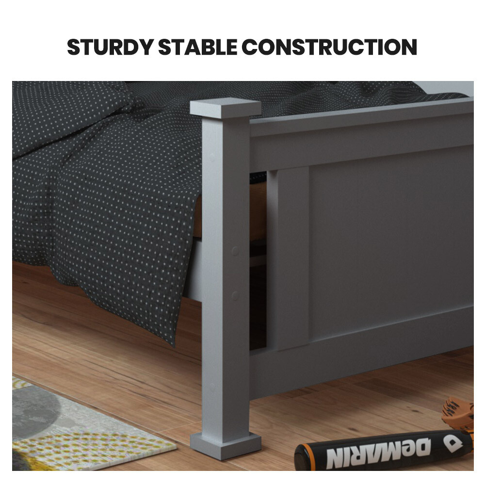 KINGSTON SLUMBER King Single Bed Frame Wooden Timber Grey Base Size