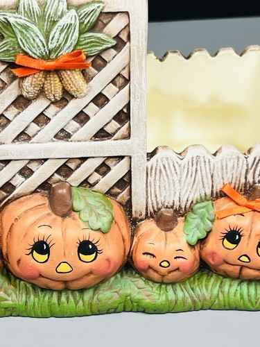 Vintage Ceramic Pumpkin Fall Halloween Basket Centerpiece w/ Handle 7" T x 10" - Picture 4 of 18