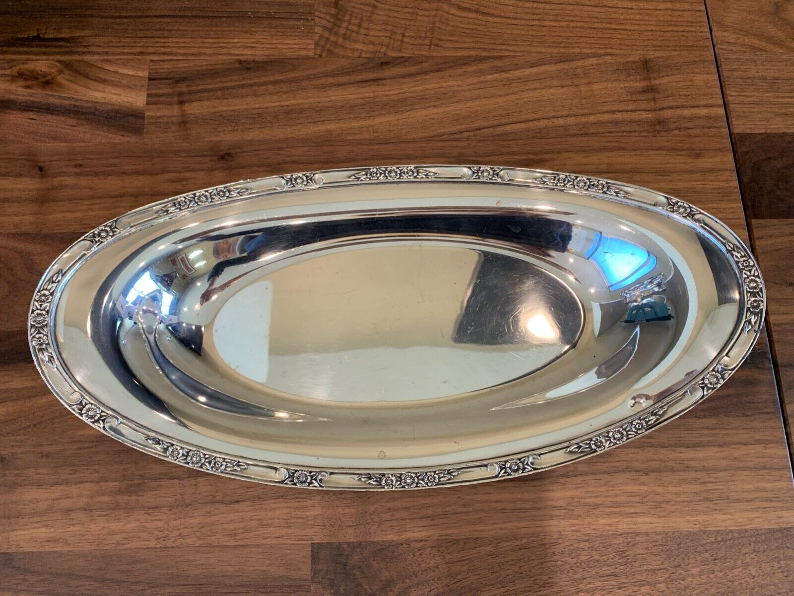 Vintage Silver Plate Oval Tray 13.5" Rose Point Pattern