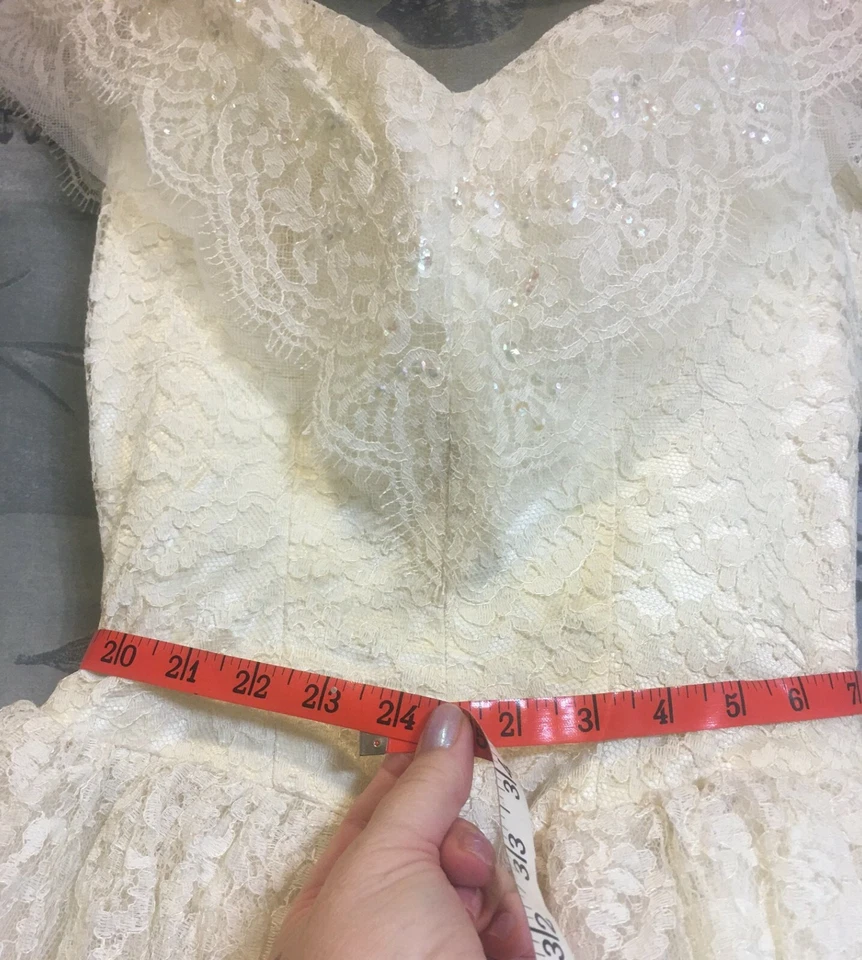 1957 Wedding Dress Tea Style Lace Beads Head Dress Hoop Slip Size 0 Worn Once - Image 4 of 4