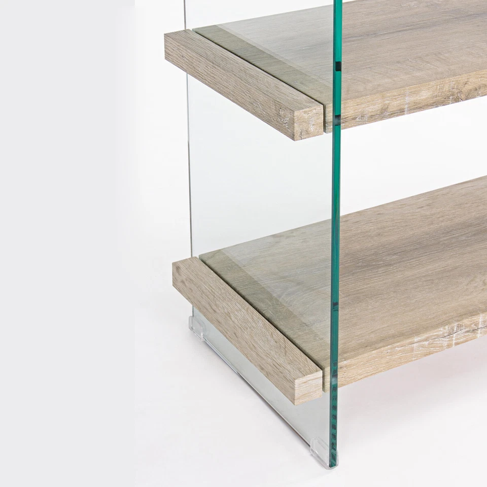 LIBRERIA 4 PIANI KENYA 90X39X180 STUDIO DESIGN SOGGIORNO VETRO E LEGNO CHIARO - Immagine 4 di 4