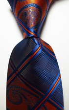 New Classic Paisley Dark Blue Orange JACQUARD WOVEN Silk Men's Tie Necktie