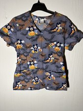 Disney Halloween Scrub Top Shirt Womens Small Mickey Mouse Minnie Bats Gray A9