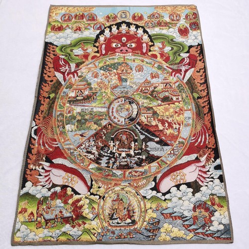 36" Tibet Tibetan Cloth Silk Buddhism 6 Weg Samsara Tangka Thangka Mural - Picture 6 of 6