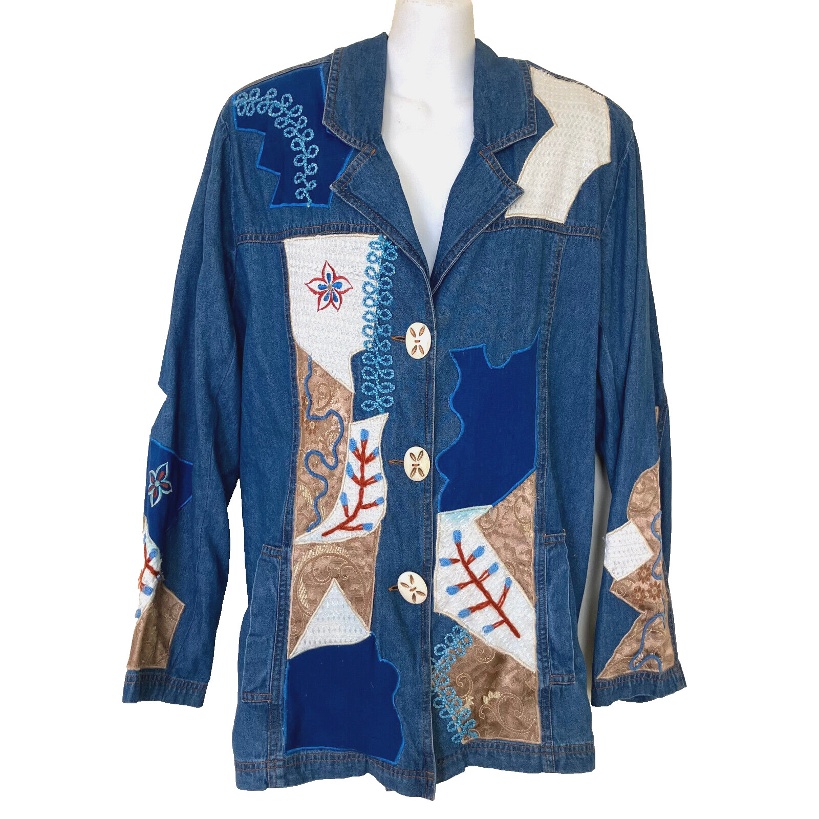 Allure Denim Chambray Patchwork Blazer Jacket Vtg… - image 7