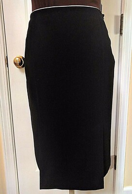 Laura Scott curvy Straight skirt 8 M Solid Black with white trim polyester NWOT