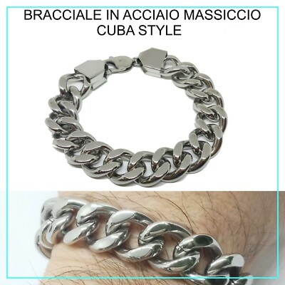Braccialetto Uomo Catena Bici Acciaio Inox - Nero, Argento, Oro, Regalo Moda Maschile - Foto 2