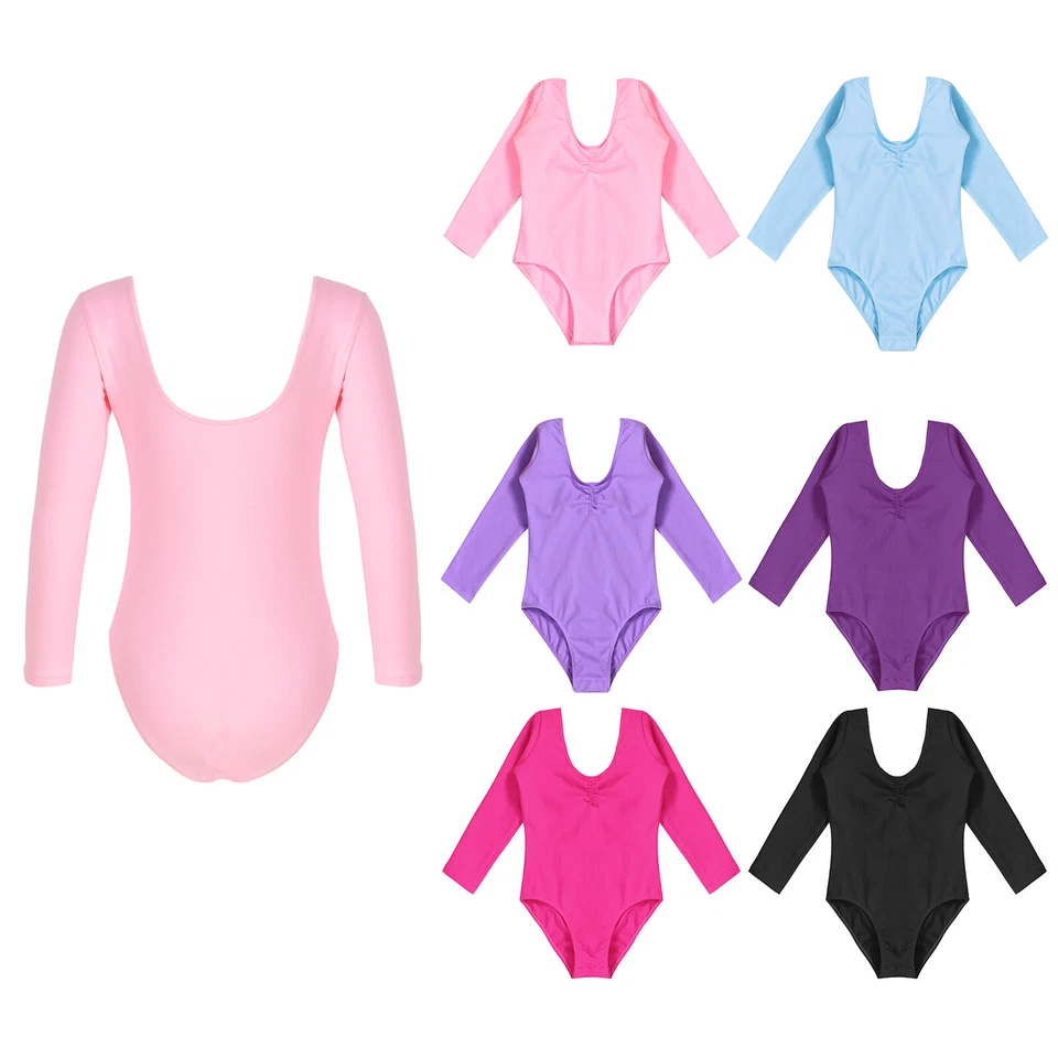 Kids Girls Cotton Long Sleeve Leotard Bodysuit Ballet Dance Gymnastics Jumpsuit  - Image 4 of 4