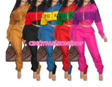 Women Sporty Zip Open Jackets Patchwork Pencil Long Pants 2PC Set Tracksuits Z8