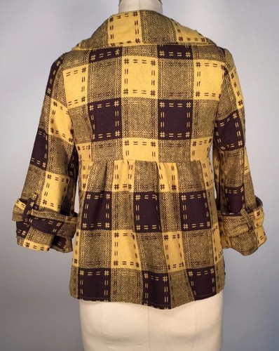 Chaqueta para mujer Maude talla S abrigo blazer a cuadros amarillo marrón cintura alta manga 3/4 - Imagen 7 de 10