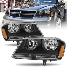 For 2008-2014 Dodge Avenger Headlights Assembly Black Housing Amber Corner Lamp