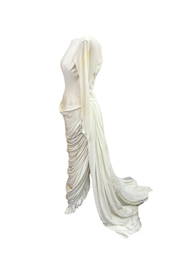 Vintage Larry Ross London W.1. Draped Pleated Wedding Dress With Train - Picture 3 of 14