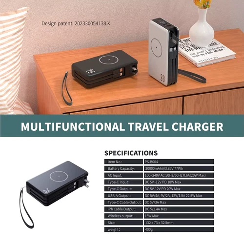 TRON  Travel power bank 20000mAh   Magnetic Wireless Charging Black TSA-approved image 3