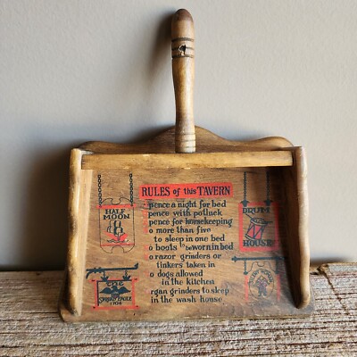 Vtg Wood Dustpan Rules Of The Tavern Sign Spread Eagle 1704 Americana Primitive