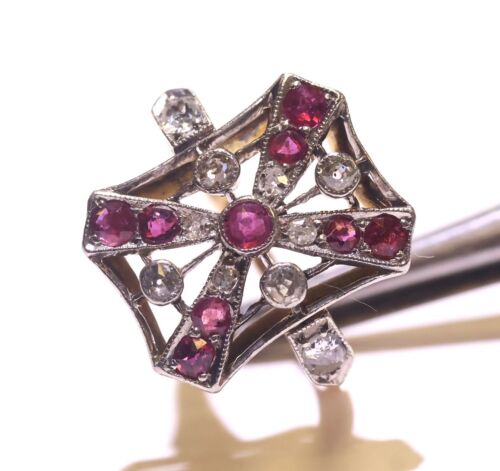18K yellow gold Natural ruby Gemstone .46ct diamond ring 5.3g estate vintage - Picture 12 of 16