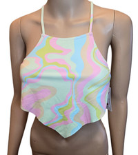 NWT ROXY multicolored Tropics hype crop top swimwear bikini top beach swim