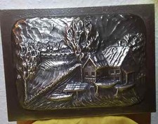 Relief Landschaftsbild aus Zinn Handarbeit 19 x 26 cm Made in Western-Germany