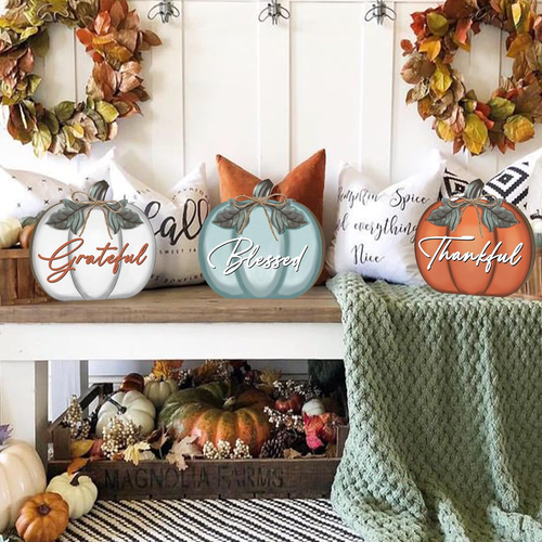 Thanksgiving Day Fall Sign Table Decorations for Home, 3 Pcs Wooden Fall Thanksg - Picture 6 of 12
