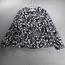 CJ Banks Jacket Womens X 14W Black White Floral Long Sleeve Lined Full Zip